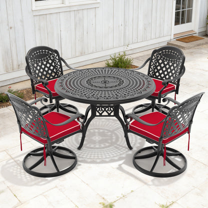 5-Piece All-Weather Cast Aluminum Dining Set, Include 4 Swivel Chairs and 47.24' Round Table With Black Frame