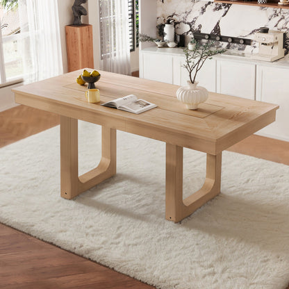 60'-78' Extendable Dining Table, Farmhouse Wooden Kitchen Table with Removable Leaf, Large Expanding Table for 4-8, Natural