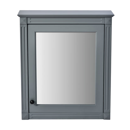 Modern Grey Wall Mounted Bathroom Storage Cabinet with Mirror and Adjustable Shelves, 24'' x 27'', MDF and Metal Construction