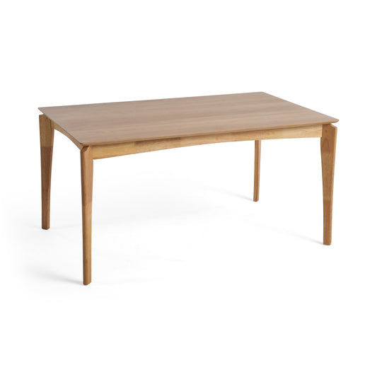 Mid-Century Dining Table, Rubberwood with Walnut Veneer, Natural Oak Finish,