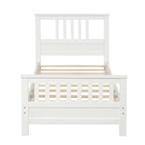White Pine Wood Platform Bed with Paneled Headboard and Footboard, Twin Size, Solid Wood Frame with 10 Slats