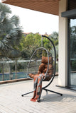 Egg Chair with Stand Outdoor Foldable Patio Wicker Hanging Swing Chairs for Bedroom Balcony with Cushions 350Lbs Indoor Lounge Basket All Weather Hammock Swinging Chair, Brown