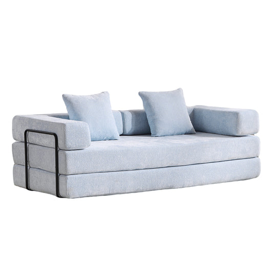 Floor Couch,Compression Sofa,Convertible Floor Sofa Bed-with Pillow Back Support Armrest,Comfy Futon Couch Lounge Sleeper Bed,Chenille fabric,for Living Room Bedroom (LIGHT-BLUE)