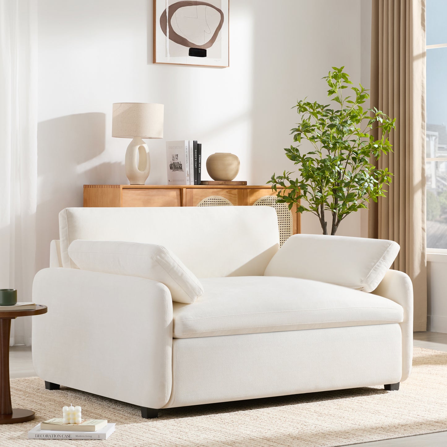 50*43' Oversized Chenille Single Sofa Chair, Wide and Deep Seat Accent Chair, Modern Upholstered Comfy Armchair, Couch Lounge with Pillows for Living Room&Apartment