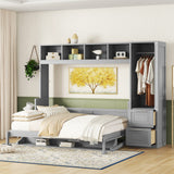 Queen Size Murphy Bed Wall Bed with Closet and Drawers,Gray(OLD SKU:LP000793AAE-2)