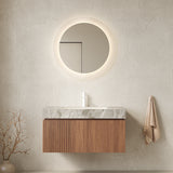 MURI 36' Bathroom Vanity&Sink, Floating Plywood Storage Cabinet with Drawer&Door, Light Gray Sintered Stone Top&Ceramic Basin with 1 Pre-drilled Faucet Hole, Pre-assembled, Brown Oak Woodgrain Color