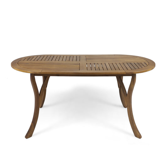 Outdoor Acacia Wood Table with Smooth Lines, Slat Top, Teak