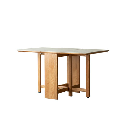 Natural Solid Oak Legs Extending Dining Table Rock Slab Top Extending Dining Table for 4-6 People Solid Wood Dining Table (Light Color)