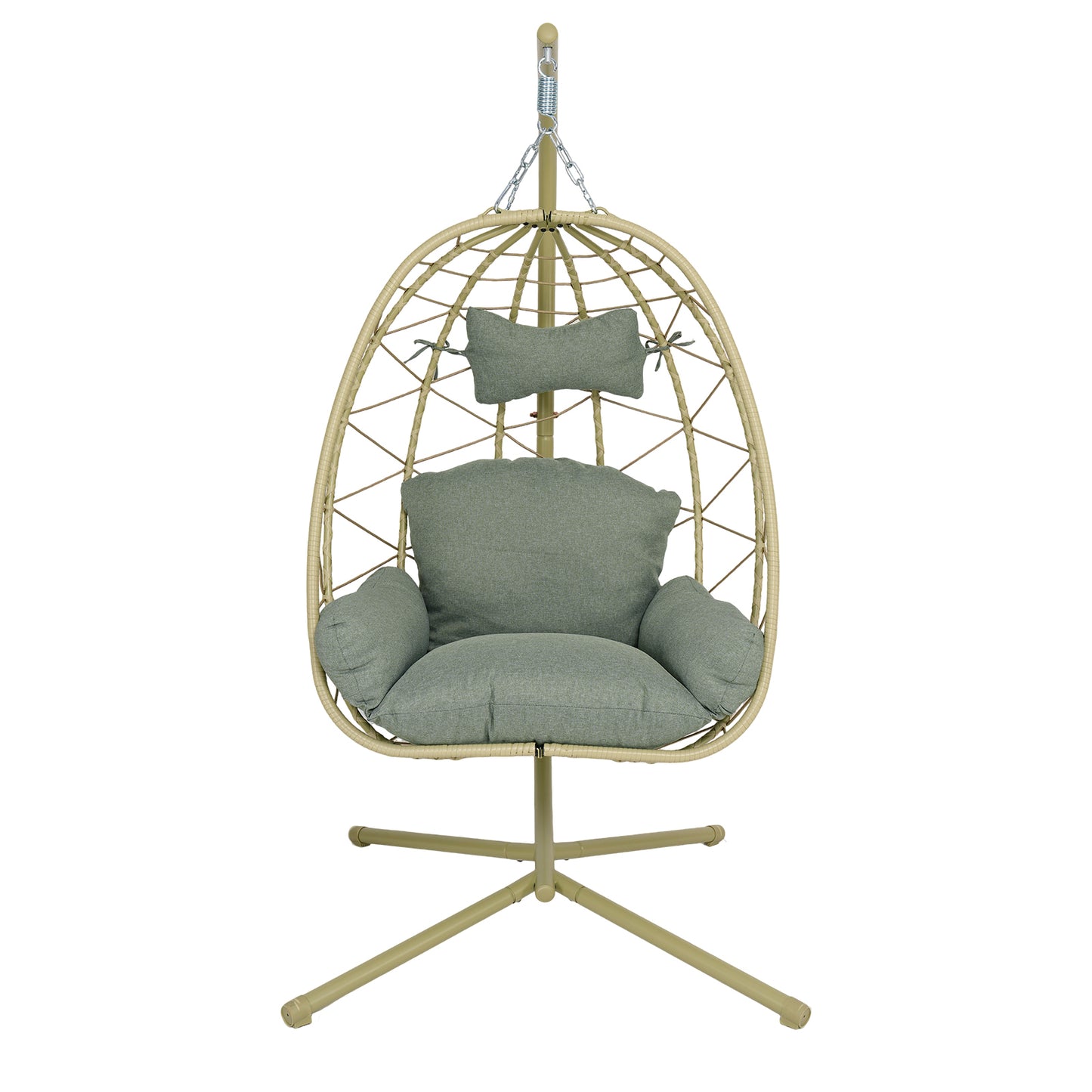 Hanging Egg Chair with Stand Indoor Outdoor PE Wicker Swing Hammock Chair with Washable Cushion for Patio Bedroom Balcony Garden