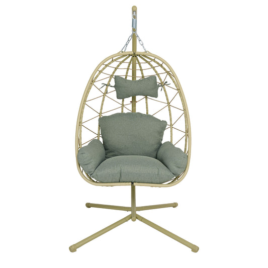 Hanging Egg Chair with Stand Indoor Outdoor PE Wicker Swing Hammock Chair with Washable Cushion for Patio Bedroom Balcony Garden