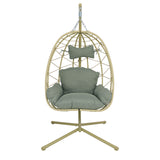 Hanging Egg Chair with Stand Indoor Outdoor PE Wicker Swing Hammock Chair with Washable Cushion for Patio Bedroom Balcony Garden