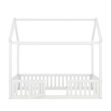 Wood House Bed with Fence and Door