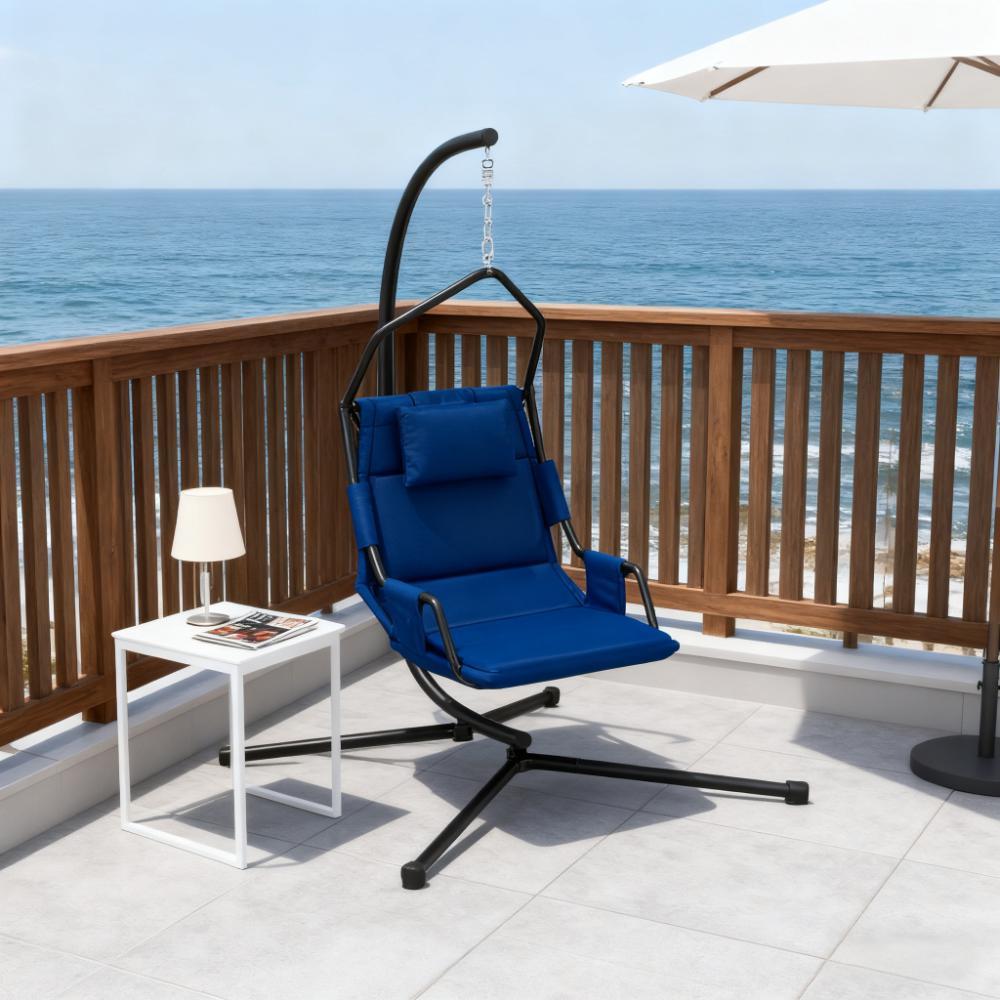 Hanging Swing Chair with Steel Frame,Hammock Chair with Stand andCoating Cushion,for Indoor and Outdoor