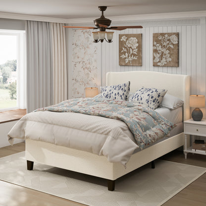 Queen Size Bed Frame with 49.21'High Back Upholstered Headboard and 27.17' High Footboard,Teddy Velvet,12 Slat Support,Solid Wood Feet,No Box Spring Needed(white)