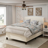 Queen Size Bed Frame with 49.21'High Back Upholstered Headboard and 27.17' High Footboard,Teddy Velvet,12 Slat Support,Solid Wood Feet,No Box Spring Needed(white)